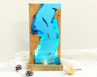 Whale Night Light, Dive To Explore The Ocean, Personalized Epoxy Lights, Free Diving, Halloween Gifts, Christmas Gifts