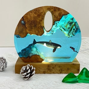 Orca Resin Night Light, Diver And Whale Ornament, Best Friend Gift, Unique Decoration, Halloween Gift, Christmas Gift image 4