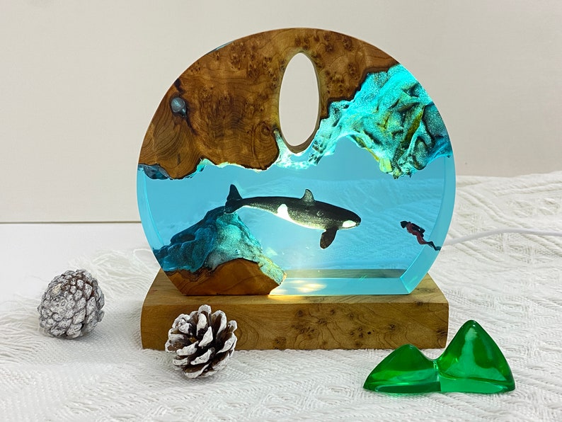 Orca Resin Night Light, Diver And Whale Ornament, Best Friend Gift, Unique Decoration, Halloween Gift, Christmas Gift image 4