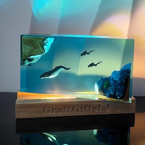 Humpback Whale Diver Resin Lamp, Home Ocean Decor, Best Friend Gift, Unique Decor, Personalized Night Light, Christmas Gift