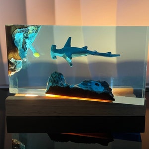 Hammerhead Shark Jellyfish Resin Lamp - Handmade Home Decor