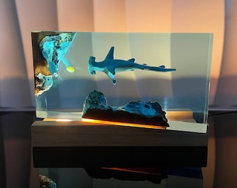 Hammerhead Shark Jellyfish Resin Night Light, Ocean Theme Handmade Home Decor, Best Friend Gift, Halloween Gift, Christmas Gift