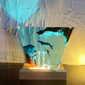 Humpback Whale and Diver Resin Night Light, Custom Epoxy lamp, Best Friend Gift, Unique Decor, Halloween Gift, Christmas Gift