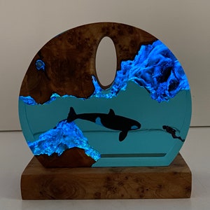 Orca Resin Night Light, Diver And Whale Ornament, Best Friend Gift, Unique Decoration, Halloween Gift, Christmas Gift image 6