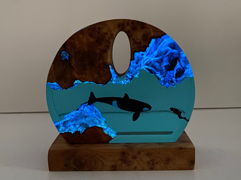 Orca Resin Night Light, Diver And Whale Ornament, Best Friend Gift, Unique Decoration, Halloween Gift, Christmas Gift image 6