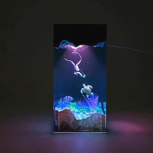 Luminária de resina com uma linda mergulhadora, luminária decorativa em formato de cubo com formato de tartaruga, presente de Halloween, presente de Natal, presente para sua melhor amiga.