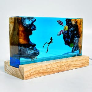 Handgemachte Taucherharzlampe, Clownfisch-Ozeanszene, Halloween-Geschenk, Weihnachtsgeschenk, Geschenk des besten Freundes