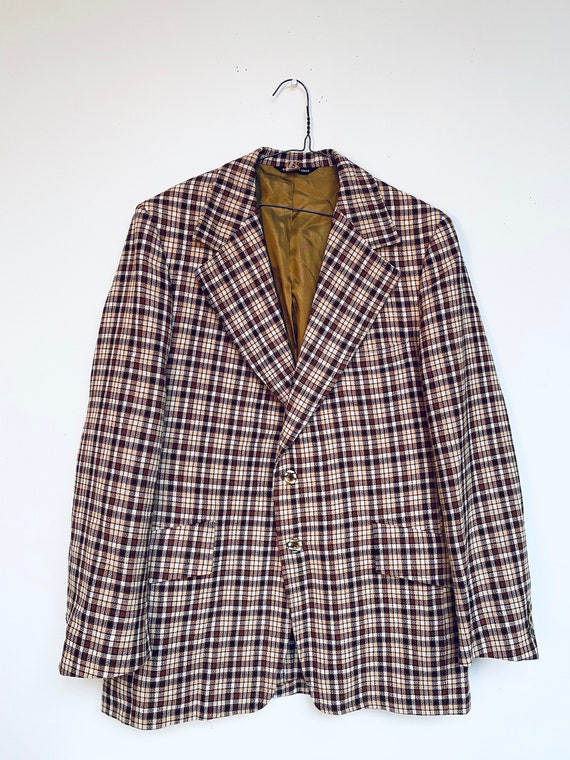 Vtg Curlee Plaid Suit Jacket Haberdashery Brown P… - image 1