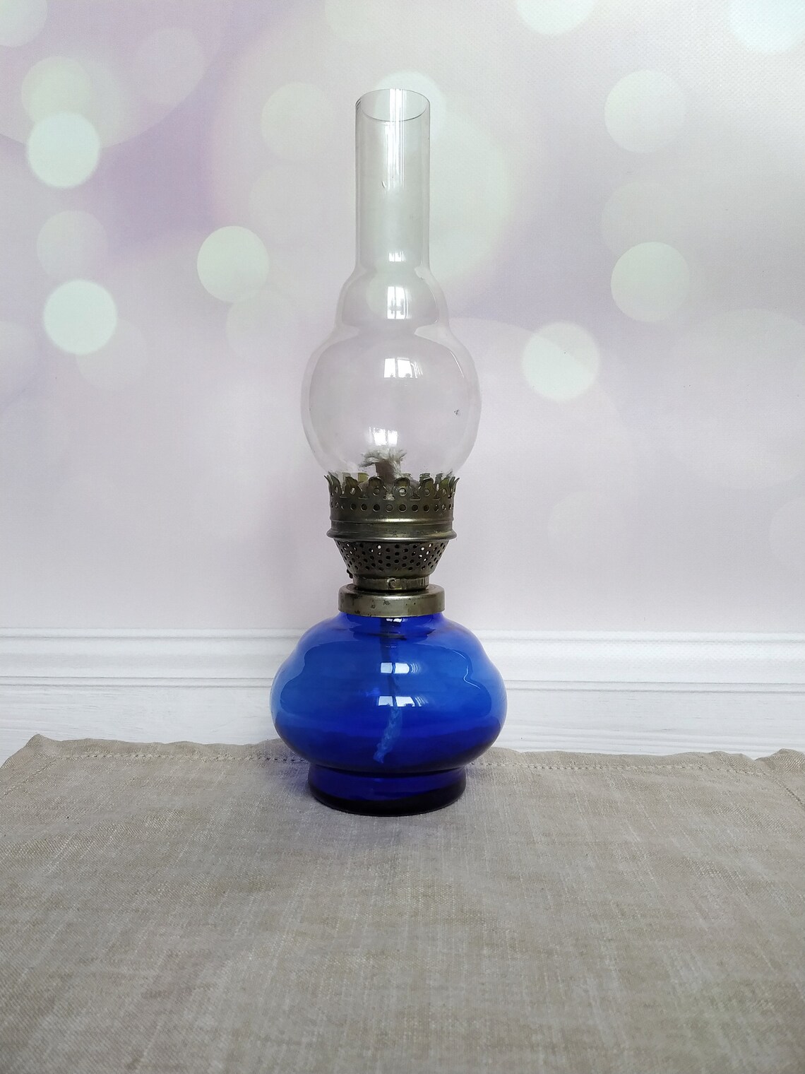 Kerosene Lamp Vintage Blue Glass Oil Lamp Soviet USSR 80s Etsy