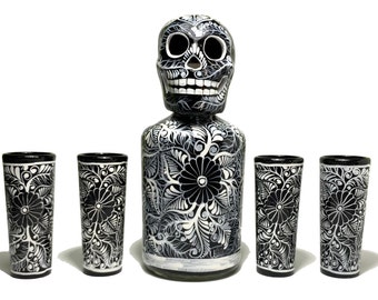 Handbemaltes Whisky-Dekanter-Set mit 4 Shots / Whisky-Liebhaber / Freund Geschenk / Ehemann Geschenk / Vatertagsgeschenk / Bar-Dekor / Getränkekaraffe