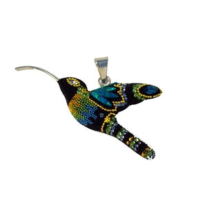 Silver Hummingbird Pendant, Unique Mexican Jewelry, Girlfriend Gift, Micro Pearl and Opal, Handmade Jewelry