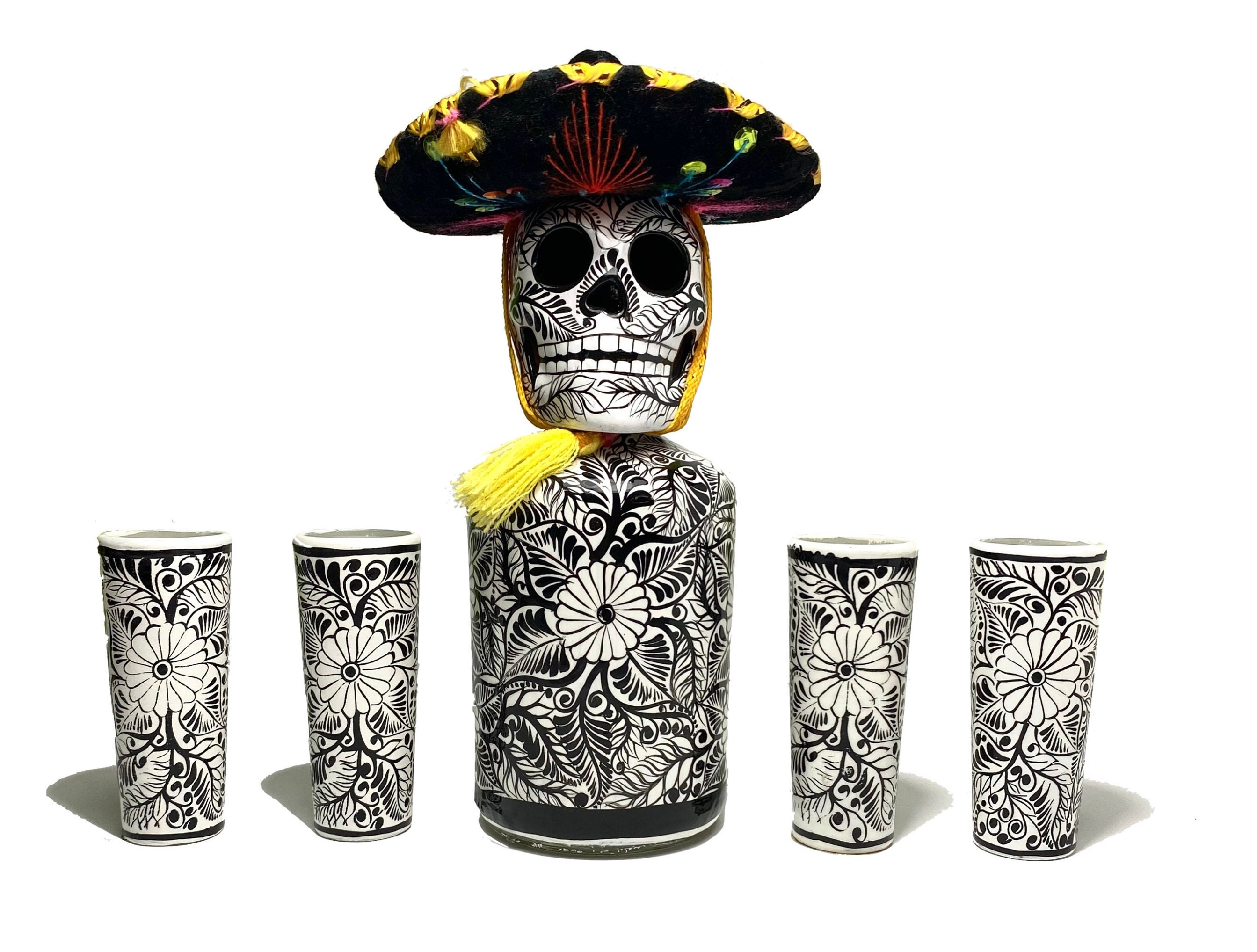 Custom Hand-painted Decanter Set with Shot Glasses and Palm Hat/ Tequila Shots / Christmas Gift / Husband Gift / Anniversary Gift