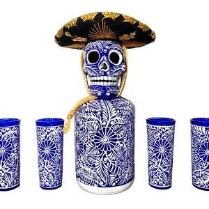 Custom Hand-painted Decanter  /Unique Hand-painted  4 Shot Glasses / Christmas Gift / Wife Gift / Anniversary Gift / Mexican sombrero