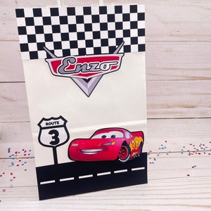 Lightning McQueen Favor Bags, Lightning McQueen Party Theme, Cars Party Decorations, Cars Favor Bags, Cars Birthday Party, McQueen Party