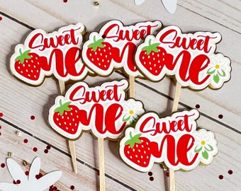 Strawberry Cupcake Toppers, Berry Sweet, Strawberry Party Decor, Strawberry Theme, Strawberry Smash Cake Prop, Strawberry Birthday Party