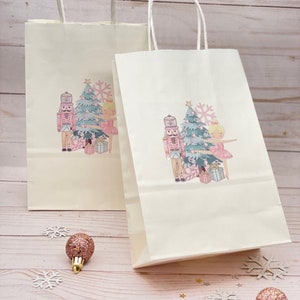JarThenaAMCS 16 Pcs Christmas Paper Gift Bag Pink Nutcracker Treat Bags