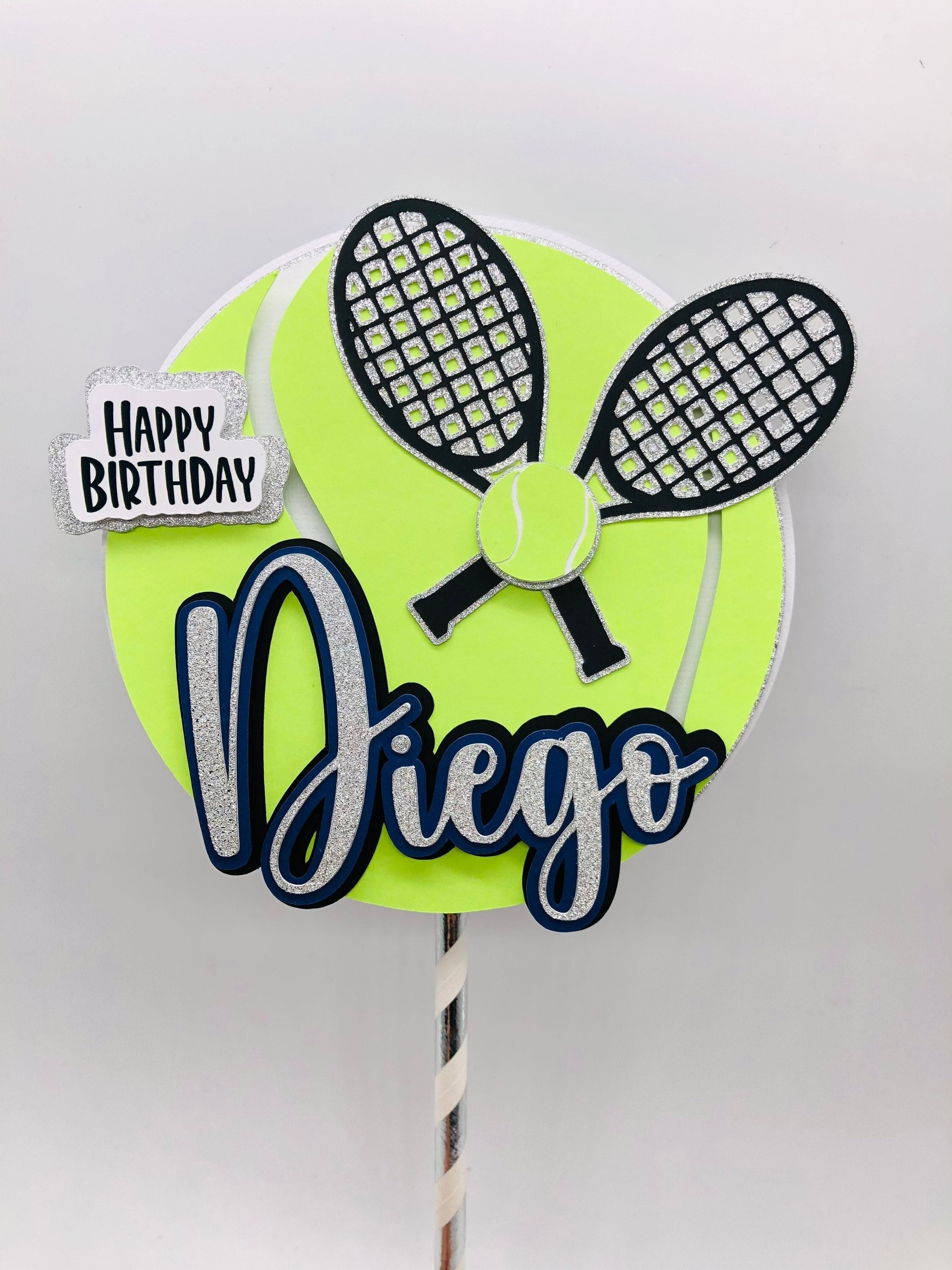 TC0092 Happy Birthday Tennis Party Wedding Birthday Acrylic Cake Topper  Cupcake Toppers Decor Set 11 pcs