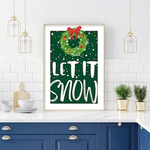 Let it snow sign Wreath art Christmas Mantle Decor Winter Rustic Living Room Wall Art Let It Snow Printable Sign INSTANT DOWNLOAD