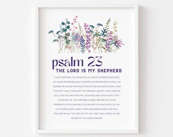 Floral Christian Wall Art Psalm 23 Artwork The Lord is My Shepherd Christian Modern Scripture Print Bible Verse Decor Religious Gift For Her