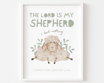 Personalized Christian Kids Artwork Psalm 23 The Lord is My Shepherd Modern Christian Nursery Wall Decor Bible Verse Art baby shower gift