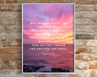 Numbers 6 24-26 Aaronic Blessing Bible Verse Wall Art Print, Photograhpy Sunset Scripture Wall Art, Christian Gift Digital Download