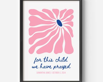 For This Child We Have Prayed Personalized Christian Kids Art Modern Christian Nursery Wall Decor Bible Verse baby shower gift 1 Samuel 1:27