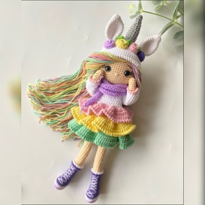 Unicorn doll, Birthday gift for kids, Doll with accessories, gift for daughter, Handmade toys, Crochet doll, Heirloom doll, Gift for dher