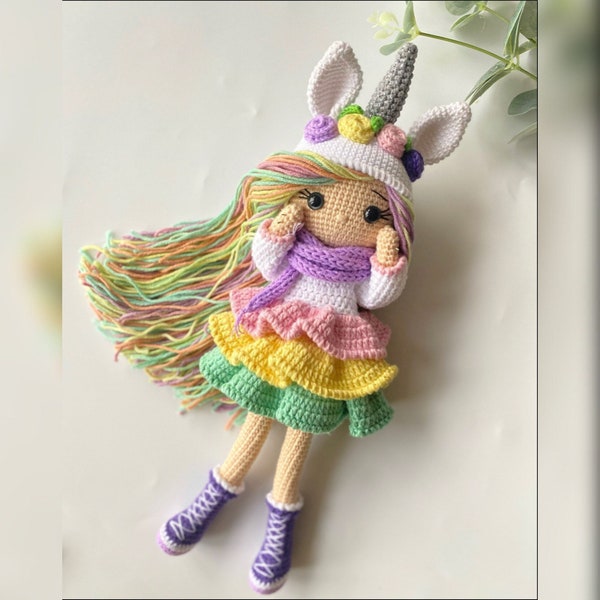 Einhorn Puppe, Geburtstagsgeschenk für Kinder, Puppe mit Accessoires, Geschenk für Tochter, Handmade Spielzeug, Häkelpuppe, Erbstück Puppe, Geschenk für dher