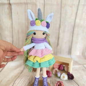 Poupée licorne, cadeau d'anniversaire pour enfants, poupée avec accessoires, cadeau pour fille, jouets faits main, poupée au crochet, poupée ancienne, cadeau pour dher image 2