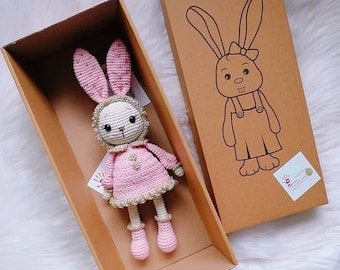 Handmade toys for babies and kids, Gift for daughter granddaughter, Knit doll, Crochet Rabbit toy, 1st birthday gift, Organic toy, Sale