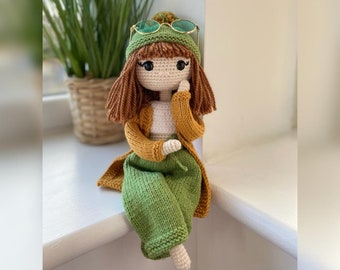 Muñeca de ganchillo, Juguetes hechos a mano, Regalo para hija, Regalo de cumpleaños para niños, Muñeca de punto posable con estructura de alambre, Muñeca con accesorios, Oferta