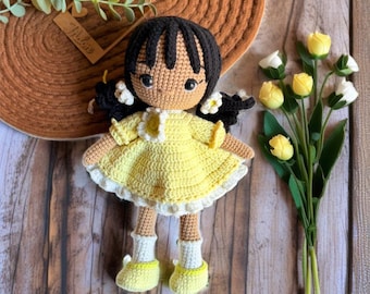 Dark skin handmade doll for kids, African American doll, Black crochet doll, Toys for kids, Amigurumi doll, Birthday gift for kids, BLM