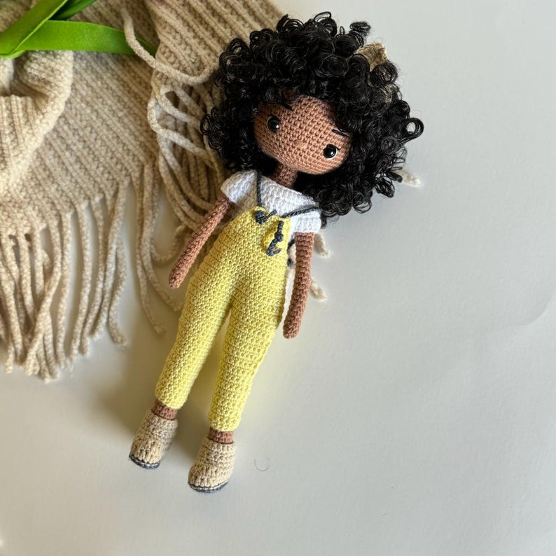 Dark skin handmade doll for kids, African American doll, Black crochet doll, Toys for kids, Amigurumi doll, Birthday gift for kids, BLM Yellow