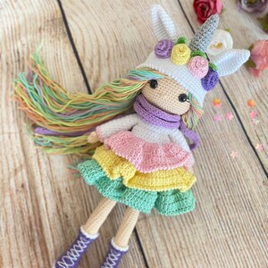 Poupée licorne, cadeau d'anniversaire pour enfants, poupée avec accessoires, cadeau pour fille, jouets faits main, poupée au crochet, poupée ancienne, cadeau pour dher image 5