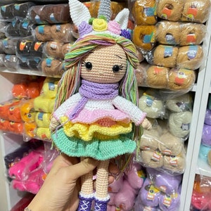 Poupée licorne, cadeau d'anniversaire pour enfants, poupée avec accessoires, cadeau pour fille, jouets faits main, poupée au crochet, poupée ancienne, cadeau pour dher image 8