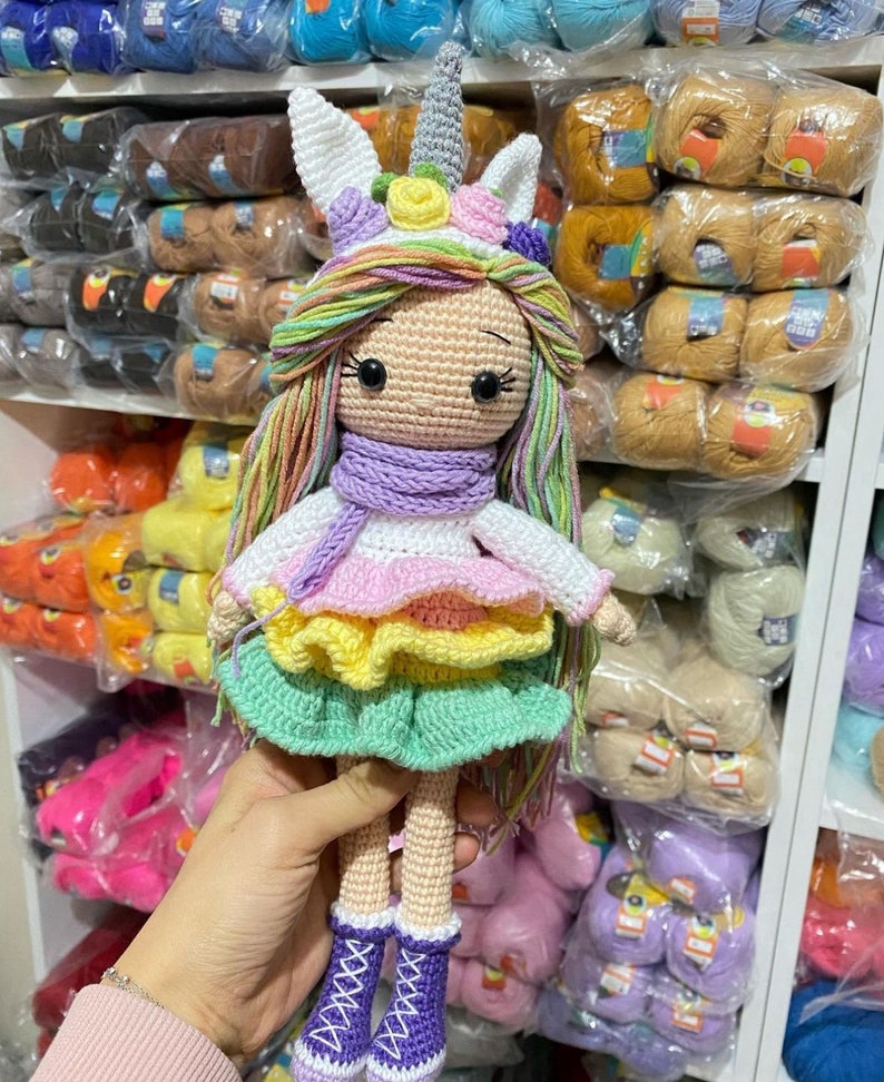 Poupée licorne, cadeau d'anniversaire pour enfants, poupée avec accessoires, cadeau pour fille, jouets faits main, poupée au crochet, poupée ancienne, cadeau pour dher image 8