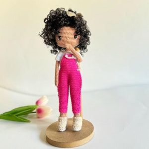 Dark skin handmade doll for kids, African American doll, Black crochet doll, Toys for kids, Amigurumi doll, Birthday gift for kids, BLM Pink