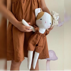 Linen Fabric doll, Handmade gift for kids, Rag doll, Cat toy, Nursery decoration, 1st birthday gift, Christmas gift, sale, Cute Kitty