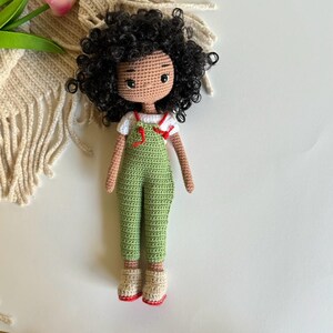Dark skin handmade doll for kids, African American doll, Black crochet doll, Toys for kids, Amigurumi doll, Birthday gift for kids, BLM Green