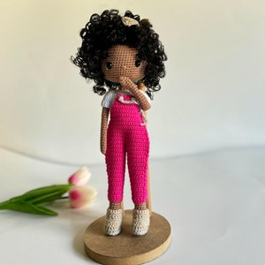 Dark skin handmade doll for kids, African American doll, Black crochet doll, Toys for kids, Amigurumi doll, Birthday gift for kids, BLM image 7