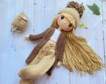 Birthday gift for kids, Poseable Handmade crochet doll, Wearable doll, gift for her, Organic handmade toys, Amigurumi, Handmade gift for her