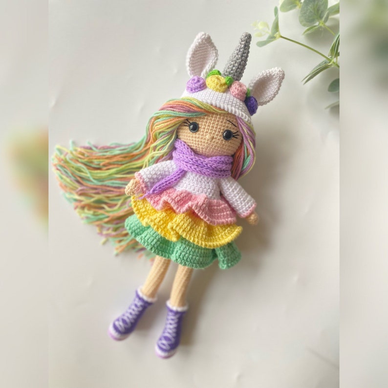 Poupée licorne, cadeau d'anniversaire pour enfants, poupée avec accessoires, cadeau pour fille, jouets faits main, poupée au crochet, poupée ancienne, cadeau pour dher image 3