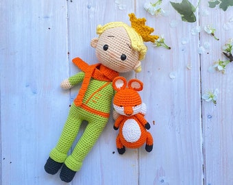 The little prince toy and fox, Handmade gift, Nursery decor, Birthday gift for kids, Baby shower gift, Crochet doll, 1st birthday gift, Sale