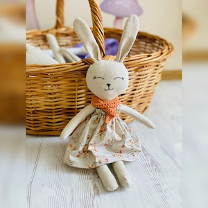 Handmade gift for kids, Rag doll, Easter Bunny toy, Nursery decoration, 1st birthday gift, Christmas gift for kids, sale, Linen Fabric doll