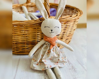 Handmade gift for kids, Rag doll, Bunny toy, Nursery decoration, 1st birthday gift, Christmas gift for kids, sale, Linen Fabric doll