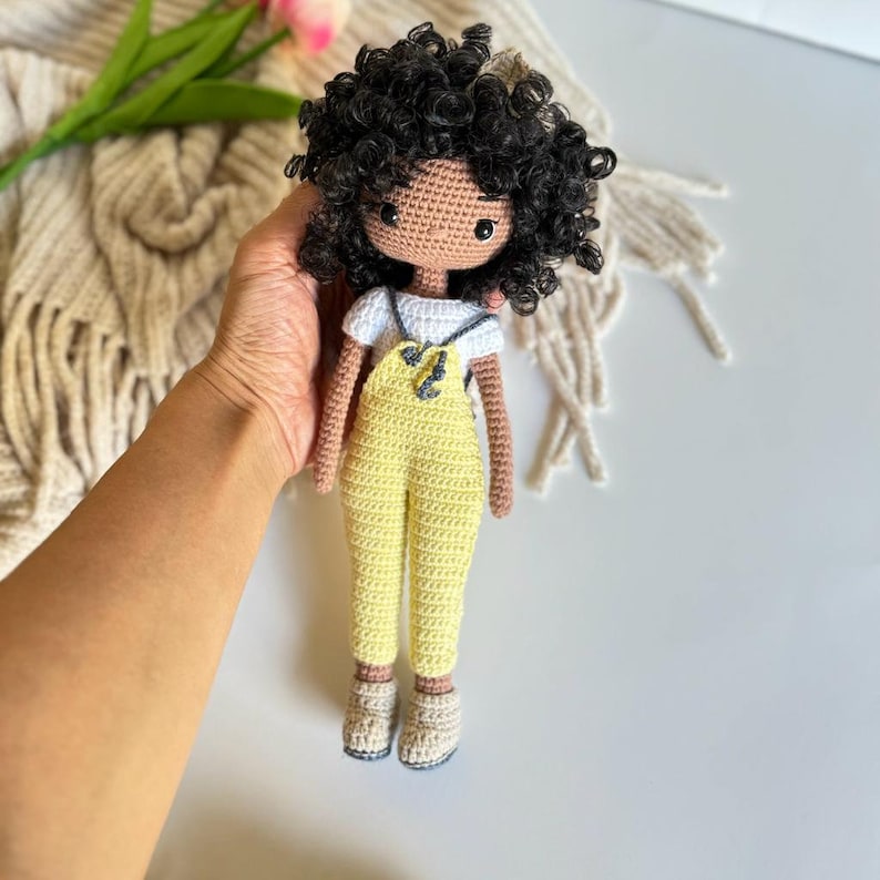 Dark skin handmade doll for kids, African American doll, Black crochet doll, Toys for kids, Amigurumi doll, Birthday gift for kids, BLM image 10