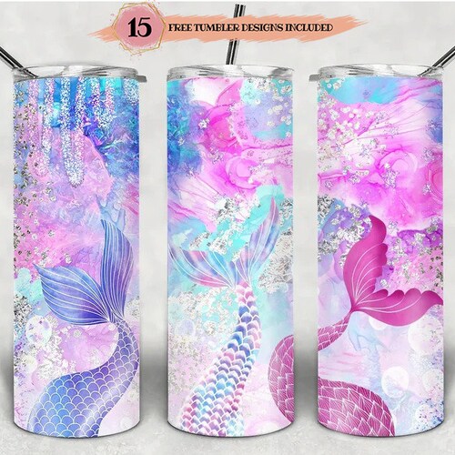 20oz Skinny Tumbler Kids Mermaid Designs Template Straight PNG Etsy