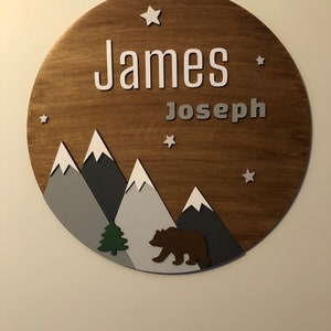 Nursery Name Sign, Mountain theme, 18- 30 inch, Personalized Wooden Sign, Child Name Sign, 3D Name Sign, Crib Sign,Nursery Wall Art