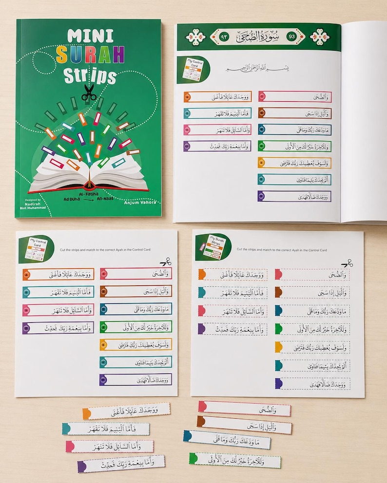 MINI Surah Strips - Juzz Amma, Koranen för barn, Islamiska böcker, Koranböcker, Muslimska böcker, Montessoribok, Muslimsk hemskola, Surah Fatiha bild 13