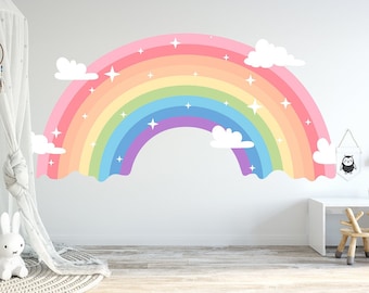 Pastel Rainbow Wall Decal for Girls Bedroom - Rainbow with Clouds Wall Sticker Baby Nursery - Unicorn Theme Art Decor for Toddler Playroom